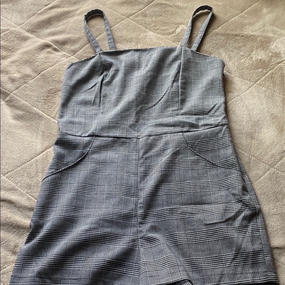 Forever21 Gray Plaid Sleeveless Jumpsuit